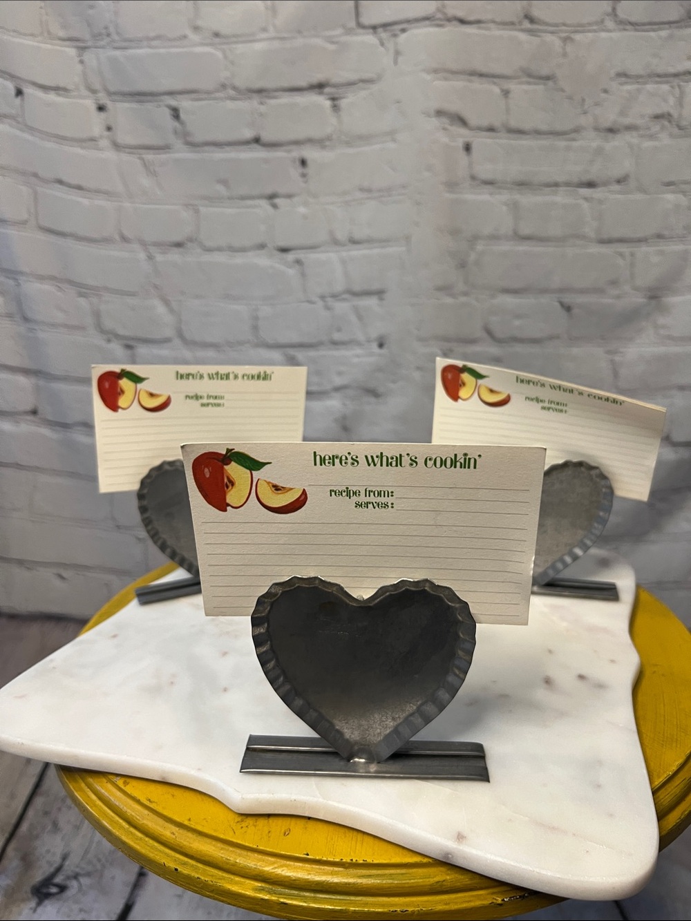 Vintage Heart galvanized metal tin Recipe Card Holder set of 3 kitchen decor